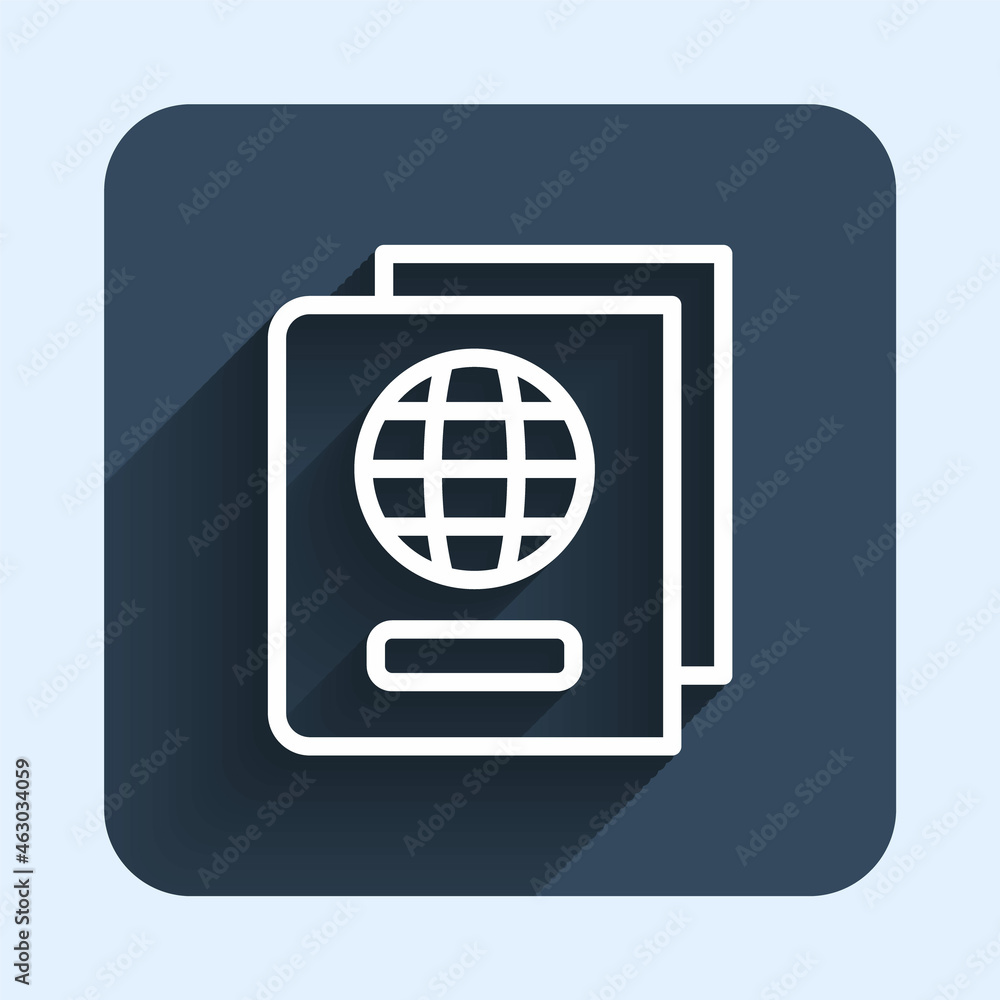 Poster white line passport with biometric data icon isolated with long shadow background. identification do
