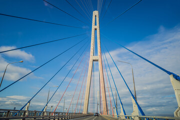 Cable-stayed bridge to Russian Island. Vladivostok. Russia. Vladivostok is the largest port on Russia's Pacific coast and the center of APEC Forum