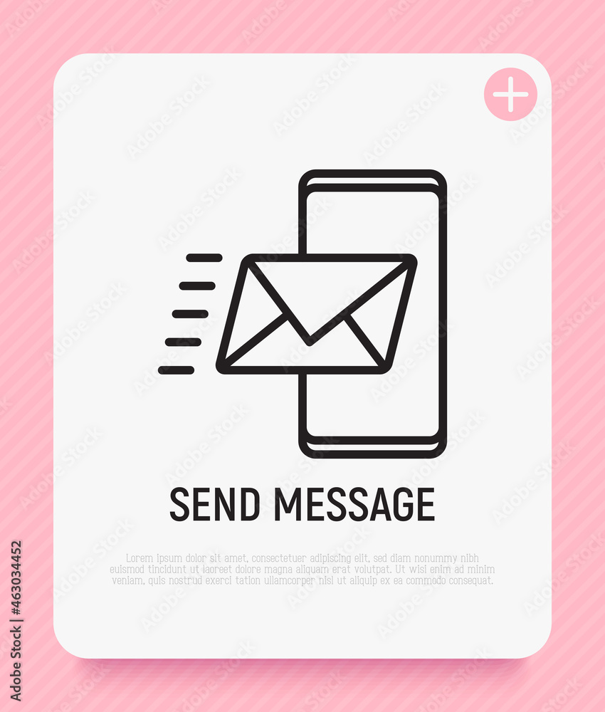Poster send message, envelope flying on smartphone thin line icon. modern vector illustration of web commun
