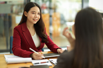 Business women interviewing female candidate at job interview. human resource.