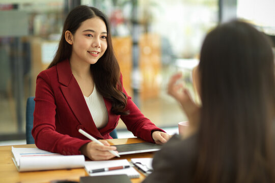 Business women interviewing female candidate at job interview. human resource.
