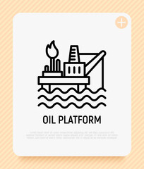 Fototapeta premium Oil platform thin line icon. Modern vector illustration of oil extraction from the sea.