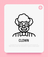 Funny clown for kids party thin line icon. Modern vector illustration, logo for entertainment show.
