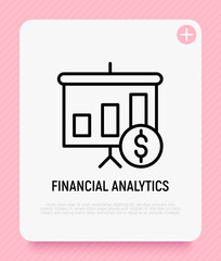 Financial analytics thin line icon, graph of growth with dollar sign. Modern vector illustration.