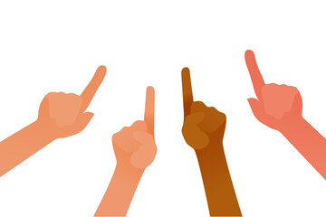 Many Thumbs of Different Race Pointing On Space on Isolated Background. Social Media Template.