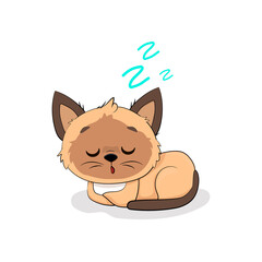 Cute cartoon kitten is sleeping  isolated on white background