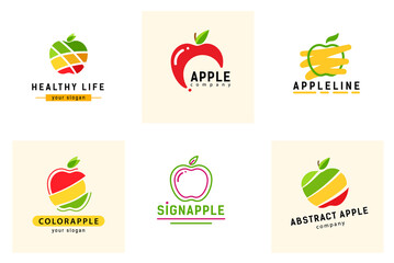 Set Colorful apple. Logo of company healthy food or agricultural.