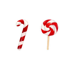 Watercolor christmas decor. Two Christmas candy, lollipop. hand painted illustration. Isolated. 