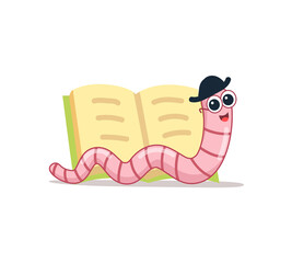 Cute Bookworm in glasses with book. cartoon character worm and book.