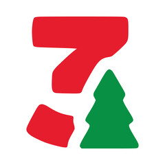 Number 3 with fir vector clip art, Christmas lettering isolated on white background