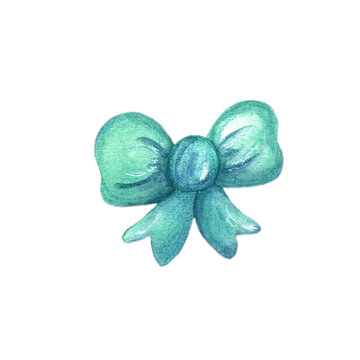Watercolor hand drawn green bow for holiday design of any kind of poligraphy - cards, flyers, posters. Isolated
