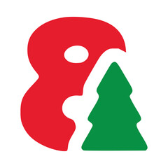 Number 8 with fir vector clip art, Christmas lettering isolated on white background
