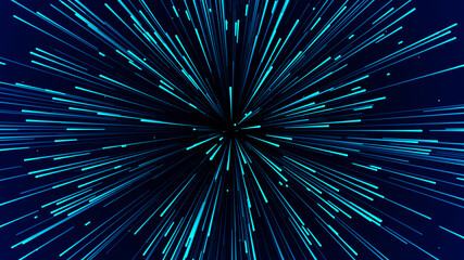 Abstract circular light speed background. Dynamic lines. Futuristic explosion of light. Colored rays in motion. Transfer of big data cyberspace. 3D rendering.