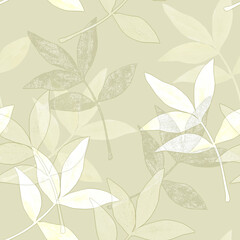 Autumn tree branch.Seamless pattern.Image on a white and colored background.