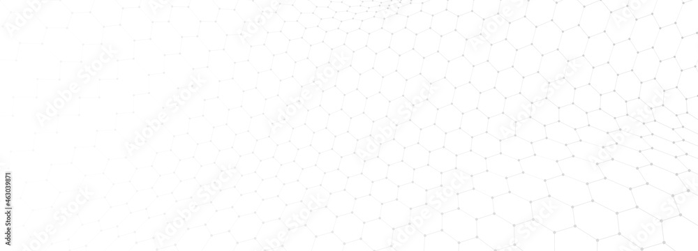 Poster Vector perspective hexagon grid. Abstract gradient wave of lines. Big data. Digital background. Futuristic vector illustration.