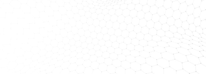 Vector perspective hexagon grid. Abstract gradient wave of lines. Big data. Digital background. Futuristic vector illustration.