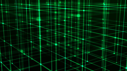 Technology block chain network connection. Big data visualization. Cyber security background. Cube, consisting of block. 3D rendering.