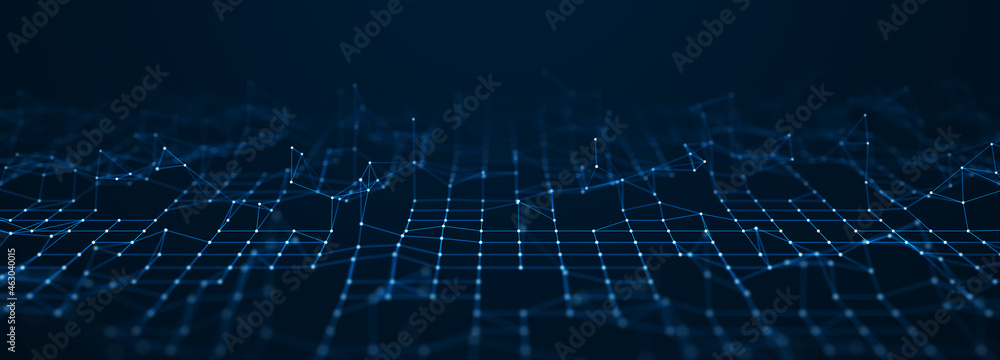 Leinwandbilder Corrupted network or connection. Abstract digital background of points and lines. Glowing plexus. Big data. Abstract technology science background. 3d rendering