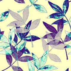 Autumn tree branch.Seamless pattern.Image on a white and colored background.