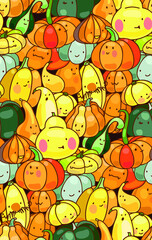 Happy funny Pumpkins illustration - Seamless pattern