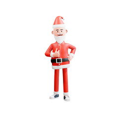 3d character santa clause give thumb up sign with right hand and left hand on waist