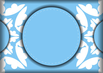 Fototapeta na wymiar Template Postcard in blue color with mandala white ornament for your congratulations.