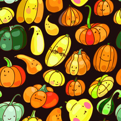 Happy funny Pumpkins illustration - Seamless pattern