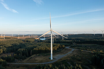 Wind Farm Turbines at Sunset in Rhigos Mountain South Wales