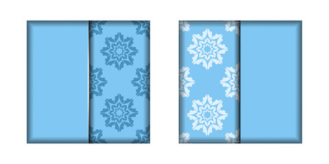 Fototapeta na wymiar Postcard template in blue color with an abstract white pattern for your brand.