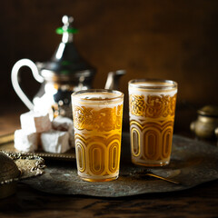 Traditional Arabic mint tea with sweets