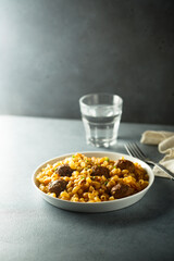 Traditional homemade pasta with meatballs