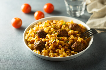 Traditional homemade pasta with meatballs