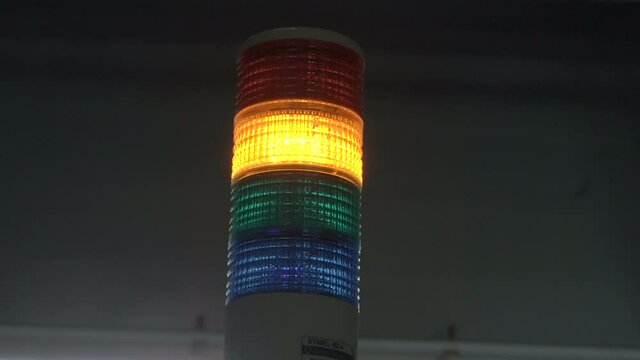 Industrial LED Signal tower light indicate the error status of the production.