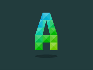 Alphabet letter A with perfect combination of bright blue-green colors. Good for print, t-shirt design, logo, etc. Vector illustration.