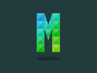 Alphabet letter M with perfect combination of bright blue-green colors. Good for print, t-shirt design, logo, etc. Vector illustration.
