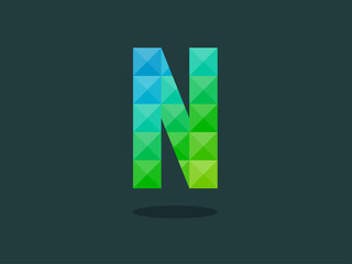 Alphabet letter N with perfect combination of bright blue-green colors. Good for print, t-shirt design, logo, etc. Vector illustration.
