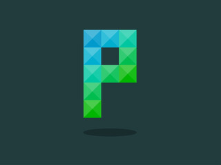 Alphabet letter P with perfect combination of bright blue-green colors. Good for print, t-shirt design, logo, etc. Vector illustration.