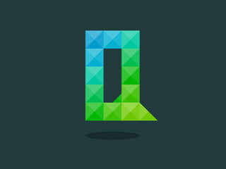 Alphabet letter Q with perfect combination of bright blue-green colors. Good for print, t-shirt design, logo, etc. Vector illustration.