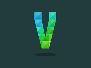 Alphabet letter V with perfect combination of bright blue-green colors. Good for print, t-shirt design, logo, etc. Vector illustration.