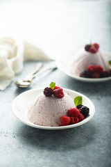 Homemade cottage cheese mousse dessert with berries
