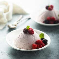 Homemade cottage cheese mousse dessert with berries
