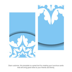 Blue colored business card with vintage white ornament for your contacts.