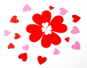 heart shaped red and pink paper isolated on a white background, concept love and valentine's day.