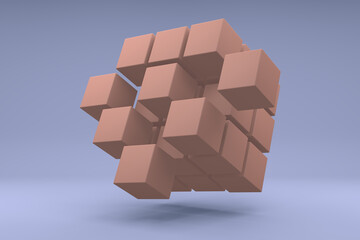 Composition With 3D Cube, 3D Render