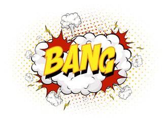 Word Bang on comic cloud explosion background