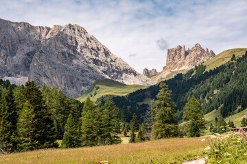 Obraz premium View of the Catinaccio-Rosengarten Dolomites group seen from Val Duron, Val di Fassa.