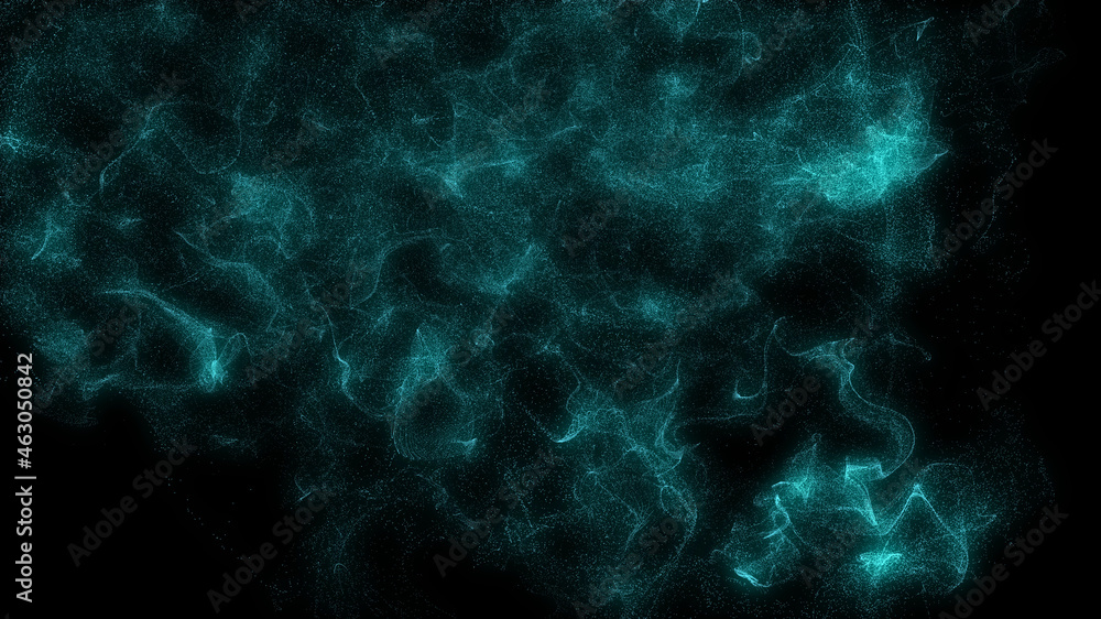 Aufkleber abstract design with small particles. fluid movement. blue particles on black background
