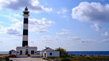 lighthouse of "Cap d'Artrutx", Menorca, Balearic Islands, Spain. SEA, SKY AND LANDSCAPE.