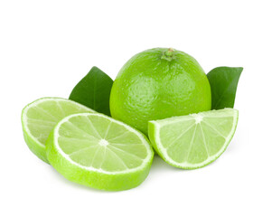 Lime slices isolated on a white background, top view