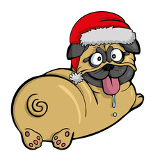 Dog in Santas hat Vector isolated illustration.